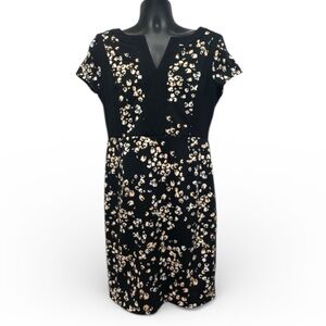 Covington Black Floral Print Sheath Dress V-Neck Short Sleeve Size Medium New